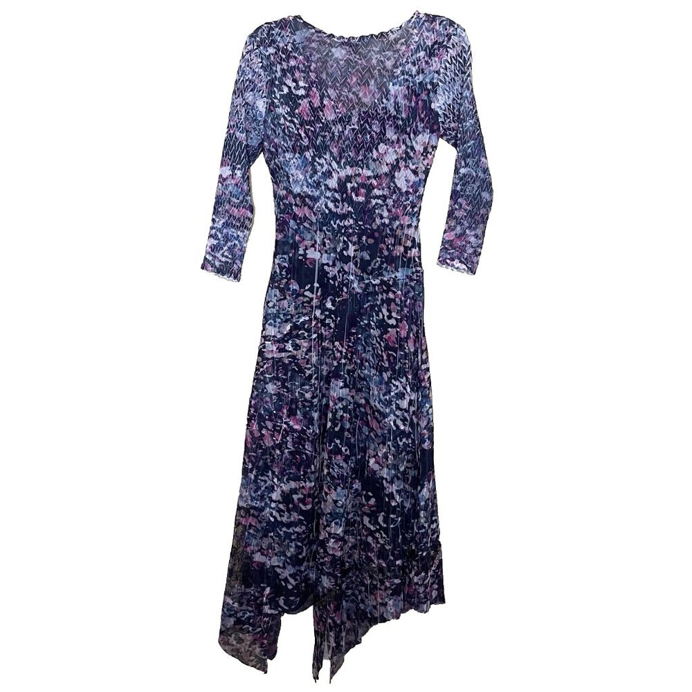 Komarov Purple Crinkled Dress Medium Asymmetrical Handkerchief Hem Art To Wear - Picture 3 of 16